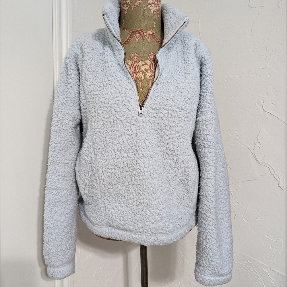Abercrombie & Fitch soft A&F cozy Sherpa 1/2 zip blue fleece lined pullover